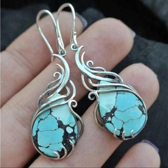 Turquoise silver tone earrings​​​​​